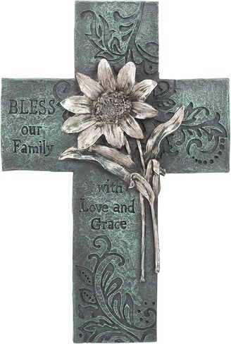 Dicksons Bless Our Family Floral Turquoise 10 Inch Decorative Wall Cross in Saudi Arabia