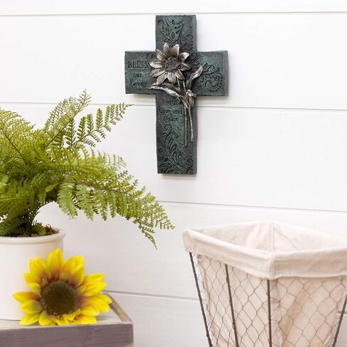 Dicksons Bless Our Family Floral Turquoise 10 Inch Decorative Wall Cross in Saudi Arabia