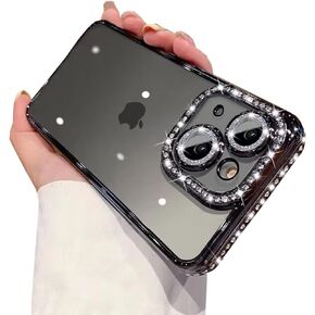 حافظة شفافة لامعة لهاتف iPhone 15 Plus، حافظة فاخرة من حجر الراين الماسي اللامع مع واقي للكاميرا، حافظة ناعمة شفافة من مادة TPU للنساء والفتيات لهاتف iPhone 15 Plus 6.7 بوصة (وردي)