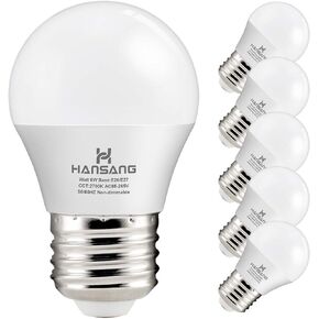 hansang A15 LED E26 لمبة إضاءة صغيرة، ضوء النهار 5000K، 60 واط لمبات إضاءة مروحة السقف المكافئة، E26 لمبة إضاءة الأجهزة الأساسية القياسية، 600 لومن، CRI85+، حماية العين، 120 فولت، 6 عبوات غير قابلة للتعتيم