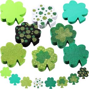 St. Patrick's Day Foam Shamrocks Glitter Shamrock Foams Irish Green Clover Foams Saint Patrick's Day Party Favor Decorations (32 Pieces)