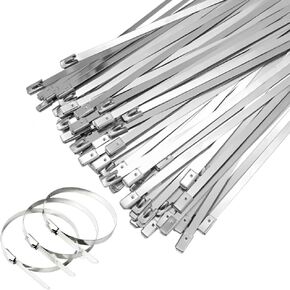 100PCS,4.6x200mm AIRTAK 304 Stainless Steel Zip Ties 4.6x200mm Heavy Duty,Self-Locking Cable Ties for Indoor and Outdoor use