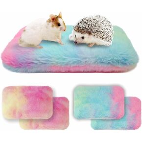 4 PCS Hamster Fleece Bed Mat 8" x 5.25", Cozy Soft Rat Plush Cushion Pad Washable, Reusable Warm Sleep Bedding for Hedgehog, Sugar Glider and Other Small Animal Cage Accessories (Pink+Blue)