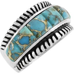 Turquoise Ring Sterling Silver 925 for Men Genuine Gemstones Size 9 to 13