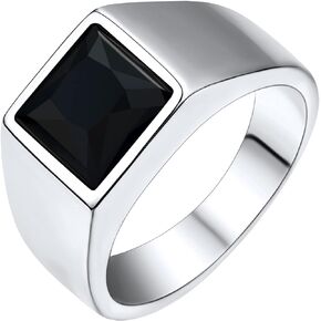 U7 Jewelry Fashion Black Onyx/Blue Gemstone Ring for Men Women, Stainless Steel Square Signet Rings Thumb Ring Band for Dad Father, Gothic Skull Rings with Birthstone, Size 7-14, Anillos De Hombre