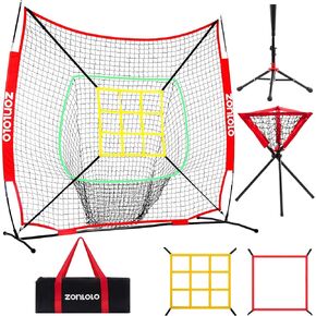 6x6ft Portable Baseball & Softball Net for Hitting and Pitching, with Sturdy Bow Frame,Battting Tee,Ball Caddy and 2 Strike Zones, Middle Size,Perfect for Kids!