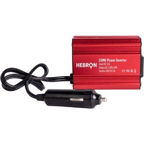 Hebron 150w Car Power Inverter – Portable 12V DC to 110V AC Charger – Cigarette Lighter Adapter – 2 USB Ports and 1 US AC Outlet