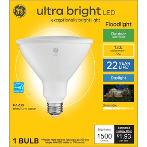GE Ultra Bright LED Light Bulb, 120 Watt, PAR38 Outdoor Floodlight, Daylight (1 Pack)