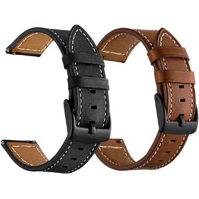 YEEJOK Vivoactive 5/3 Bands Leather for Men Women, 20mm Leather Straps Compatible for Garmin Venu Sq/Venu 2Plus/ Vivoactive 3 Music/Forerunner 645/245 SmartWatch-2 Pack