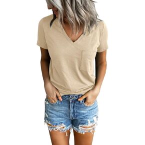 PGANDS Women's Summer Tops V Neck Short Sleeve T Shirts Casual Basic Loose Fit Tee Blouse