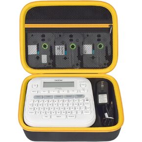 Case Compatible with Brother P-Touch PTD220 210 Home/Office Everyday Label Maker, Storage Holder Carrying Organizer for Label Tapes, AC Adapter, Charging Cables (Box Only) -Yellow Zipper