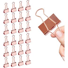 Large Rose Gold Binder Clips 1.6 inch 24 pcs, Capacity 0.66 Inch 41 mm fold Clips, Large Binder Clips, Paper Binder Clips, Large Paper Clips, Office Clips, Great Binder Clips