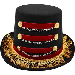 Nicky Bigs Novelties Adult Deluxe Red & Black Ringmaster Top Hat - Coachman Circus Carnival Fun Burlesque Show Hats - Lion Tamer Costume Accessory in Kuwait