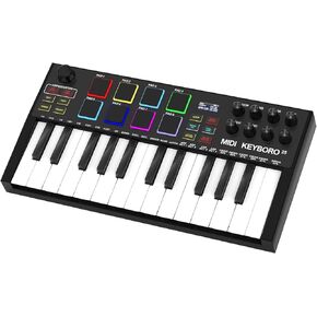 MIDI Keyboard Controllers: 25-Key USB MIDI Keyboard with Backlit Drum Pads, Knobs, Computer Recording MIDI Controllers- Beat Maker Machine, MIDI Keyboard
