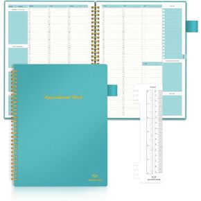 Weekly Appointment Book Planner Undated, Regolden-Book Daily Hourly Schedule Planner with 15-Minute Interval,Flexible Cover, Spiral Binding Notebook for Man & Women, 53 Weeks (7.8x10")