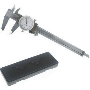 6 Inch 0.001 Precision Dial Caliper Stainless Steel Shockproof 4-Way Measurement with Plastic Case