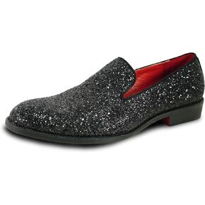 bravo! Men Dress Shoe Prom Slip on Loafer Tuxedo Shoe Classic Metallic Glitter for Wedding Prom Party Black Gold Silver