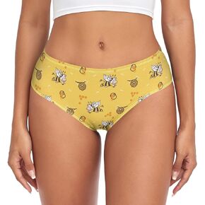 Women's Underwear Brief Breathable Soft Knickers Happy Cow Bee Honey Hive Medium Multi