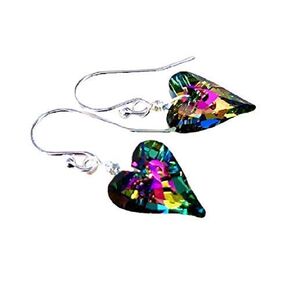 Swarovski Crystal Rainbow Heart Earrings in Sterling Silver, Gifts for Women, Her, Mom, Mothers Day, Birthdays, Weddings. Brides, Bridesmaids, Graduation, Graduate, Symbolizing Love