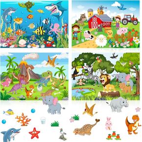 32 Sheets Scene Stickers for Kids Make Your Own Animal Mix and Match Sticker Jungle Farm Dinosaur Stickers Toddler DIY Stickers Reusable Kids Birthday Suppliers Children Students Party Favor