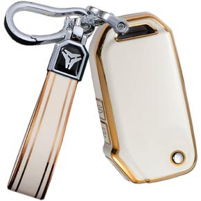 ontto 3-Button Key Fob Shell with Keychain Compatible with Kia Flip Folding Remote Durable TPU Key Housing for Forte Seltos Soul Sportage Sorento Cerato Telluride Beige