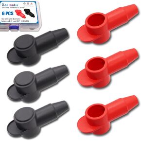 6 Pack Silicone Terminal Covers,(3 Red and 3 Black) Battery Terminal Cover for Alternator Battery Stud and Power Junction Blocks,Battery Stud Terminal Protector Fits 10-2AWG Wire O-Q-076