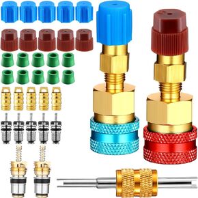 R1234yf Adapter R1234yf to R134a Quick Coupler High Low Side Ac Fitting Adapter with Valve Core Hose Seal Thimble Valve Core Remover for Car AC Air Conditioner Refrigerant System (Straight)