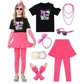 80s Outfits for Girls Kids, 80s Costumes for Girls' T-Shirt Leggings with Skirt, for Cosplay 1980s Theme Retro Party