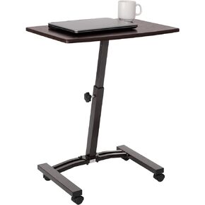 Seville Classics Airlift Mobile Height Adjustable Laptop Stand Computer Workstation for Sitting Classroom Home Office Medical Table w/Wheels, Flat Desk 24", White