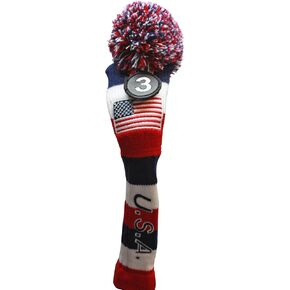 USA Majek #3 Hybrid Golf Pom Pom Knit Rescue Utility Club Head Cover