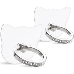 [2 Pack] Transparent Diamond Setting Cell Phone Ring Holder Stand,360 Degree Rotation and 180 Degree Adjustable Finger Ring Kickstand with Polished Electroplated Phone Grip (Cats)