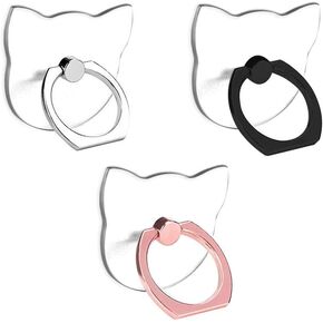 Transparent Cat Cell Phone Ring Holder Kickstand,360 Rotation Clear Cat Cell Phone Finger Ring Grip Stand for Phones,Pad