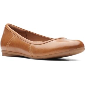 Clarks Women's Canebay Plain Ballet Flat, Dark Tan Leather, 7 W