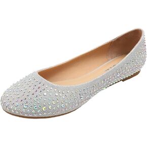 FEVERSOLE Women's Rhinestone Flat Shoes Sparkly Embellished Party Wedding Dress Ballets