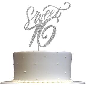 Sweet 16 Glitter Cake Topper, Sixteen Birthday Party Decorations Ideas, Premium Quality Decoration, Sturdy Doubled Sided Glitter, Acrylic Stick. Made in USA (Red)