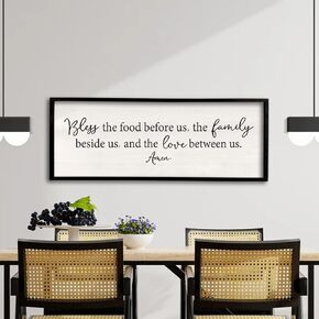 Bless the Food Before Us Sign Wall Decor 24''×10'' Farmhouse Dining Room Wall Decor Framed Wood Rustic Home Wall Art Kitchen Hanging Decoration (Black)