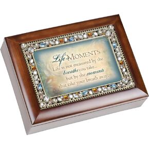 Cottage Garden Life Measured by Moments Woodgrain Jeweled Music Box Plays Wonderful World