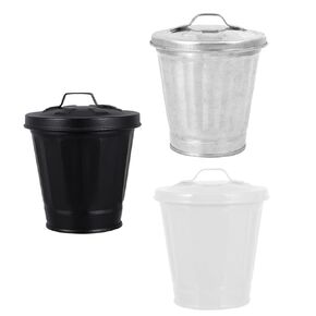 NUOBESTY 3pcs Mini Desktop Wastebasket with Lid Garbage Trash Can Metal Rubbish Bin with Lid Office Countertop Trash Can Mini Planter Pail for Garden Plants
