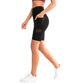 Yvette Biker Shorts for Women with Pockets, High Waist Mesh Workout Gym Shorts for Running