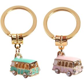 2Pcs Beach van keychain beach bus key chain blue bug pink beetle keychain beach party favors hippie party favor pickle van keychain