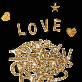 47 Pieces Rhinestone Letter Stickers Large,26 Self Adhesive Alphabet Stickers,10 Number Crystal Glitter Stickers,Heart Stickers for Clothing Jeans Caps Shoes Bags DIY Decorations (Pink)