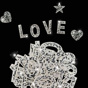 47 Pieces Rhinestone Letter Stickers Large,26 Self Adhesive Alphabet Stickers,10 Number Crystal Glitter Stickers,Heart Stickers for Clothing Jeans Caps Shoes Bags DIY Decorations (Pink)