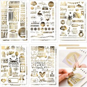 10 Sheets Scrapbook Stickers 400+ Pcs Love Stickers Valentine's Day Scrapbook Stickers Gold Stickers Gold Foil Transfer Scrapbooking Supplies for Anniversary (Classic Style)