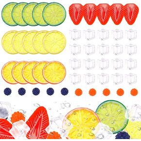 Gresorth 135pcs Fake Mix Fruit Decoration Artificial Strawberry Apple Lemon Kiwi Slice Realistic Watermelon Block Lifelike Cherry Raspberry Ice Cube Model