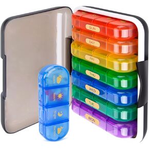 MURRI&MURRDI Pill Organizer with 4 Compartments, Travel Pill Box Portable Pill Case with Anti-Mixing & Wide Openings Design Compact Pill Container Holder for Vitamins Fish Oils Medications (F Green)