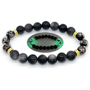 ARTSY Crafts Glow in the Dark Firefly Beads + Gemstone Beads Bracelets, 8mm Natural Crystal Stone Beaded Bracelets for Women Anti Anxiety Healing Energy Money Wealth Prosperity Abundance Luck Feng Shui Chakra Grounding