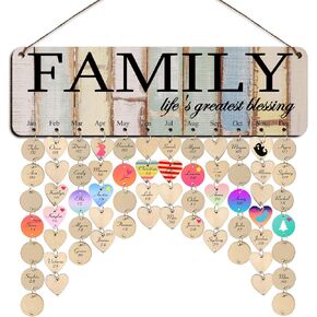 Mothers Day Gifts for Mom Grandma,Family Birthday Calendar Wall Hanging,Family Birthday Plaque with Tags,Family Birthday Reminder Board,Mothers Day Gifts from Daughter