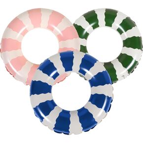 3 Pcs Inflatable Pool Float Classic Striped Swim Ring Floaties for Kids Adults Bachelorette Teens Inner Pool Tubes for Summer Pool Lake Beach Party Decor Supplies, 3 Colors