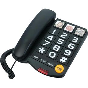 هاتف بزر كبير لكبار السن، هاتف سلكي TelPal، هاتف أرضي، هاتف سلكي بدون استخدام اليدين مع SOS بلمسة واحدة مناسب للمنزل/المكتب/المكتب الأمامي/الفندق، هاتف أرضي سلكي (أسود) in Kuwait