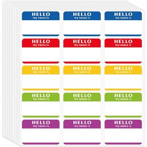 300 Pcs Name Tag Stickers, 3x2" Identification Badges, Hello My Name is" Labels, 5 Colors Personalized Stickers for Office, School, Classroom, Meeting, Kindergarten, Teachers, Parties, Warehouse